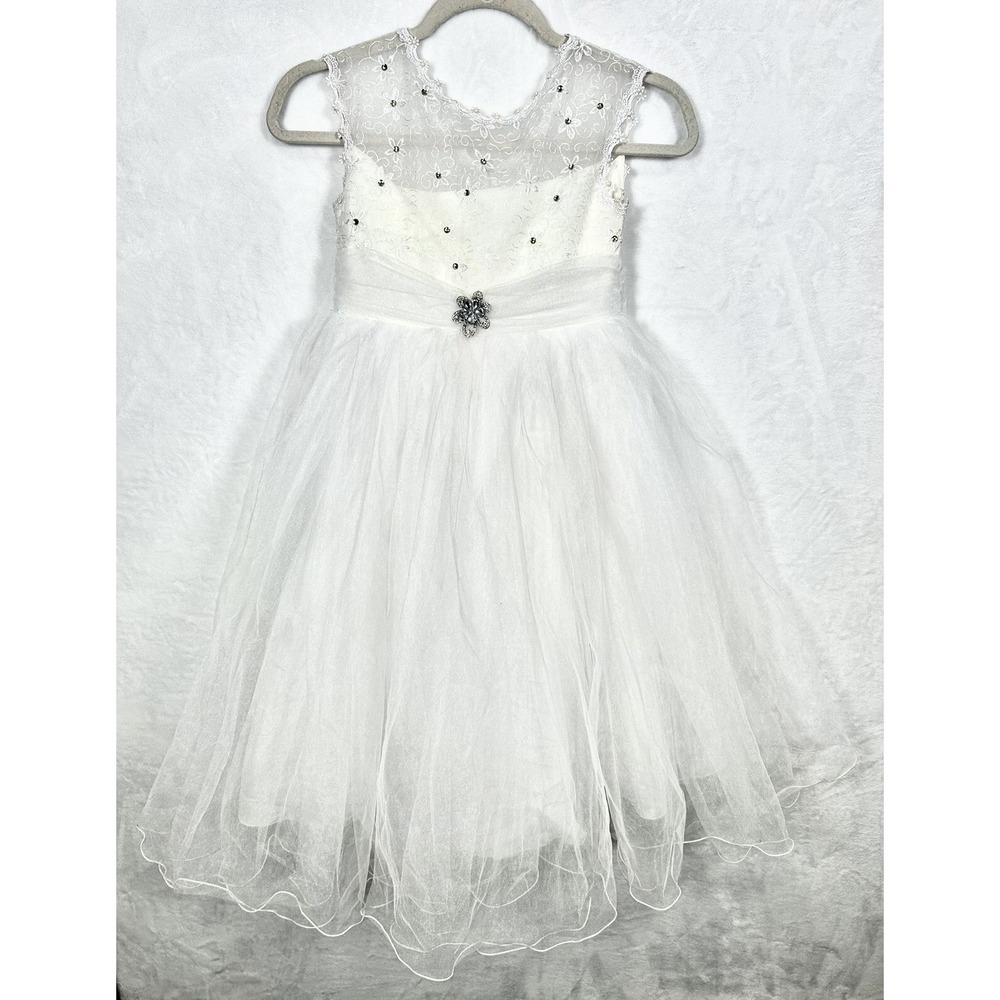 Tip Top White Lace Tulle Flower‎ Girls Dress Ball Gown First Communion Wedding 8